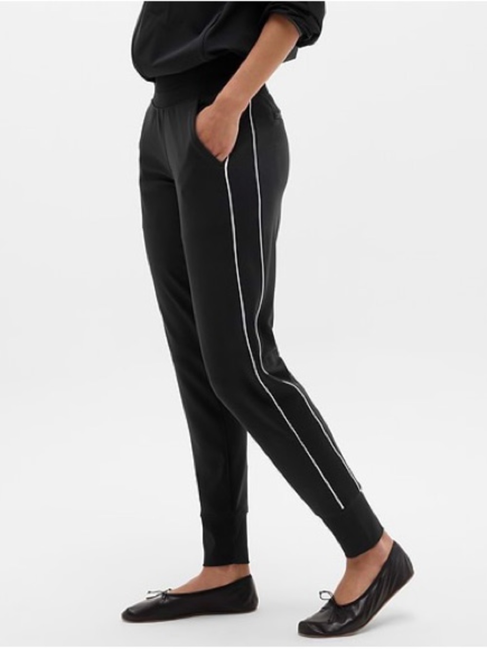 Athleta Venice High Rise Track Stripes Jogger Size Large Black Athleisure Travel